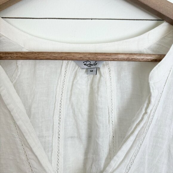 Rails white linen blend button down top with tie at bottom - Picture 2 of 5